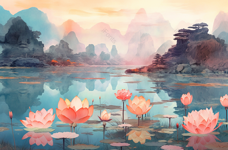 粉色荷花植物背景,插画/手绘图,插画/手绘图库,插画/手绘图下载,插画/手绘
